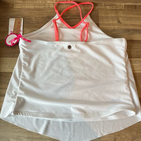 Justice Girls Swimsuit Tankini Top Size Large 12/14 White Pink Floral Adjustable - Picture 7 of 9